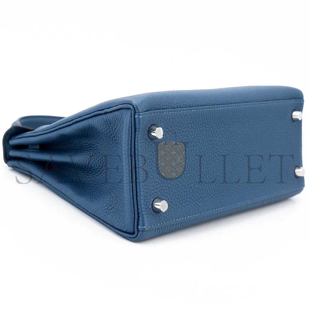 H**mes master kelly 25 dark blue togo calfskin silver buckle (25*17*7cm)